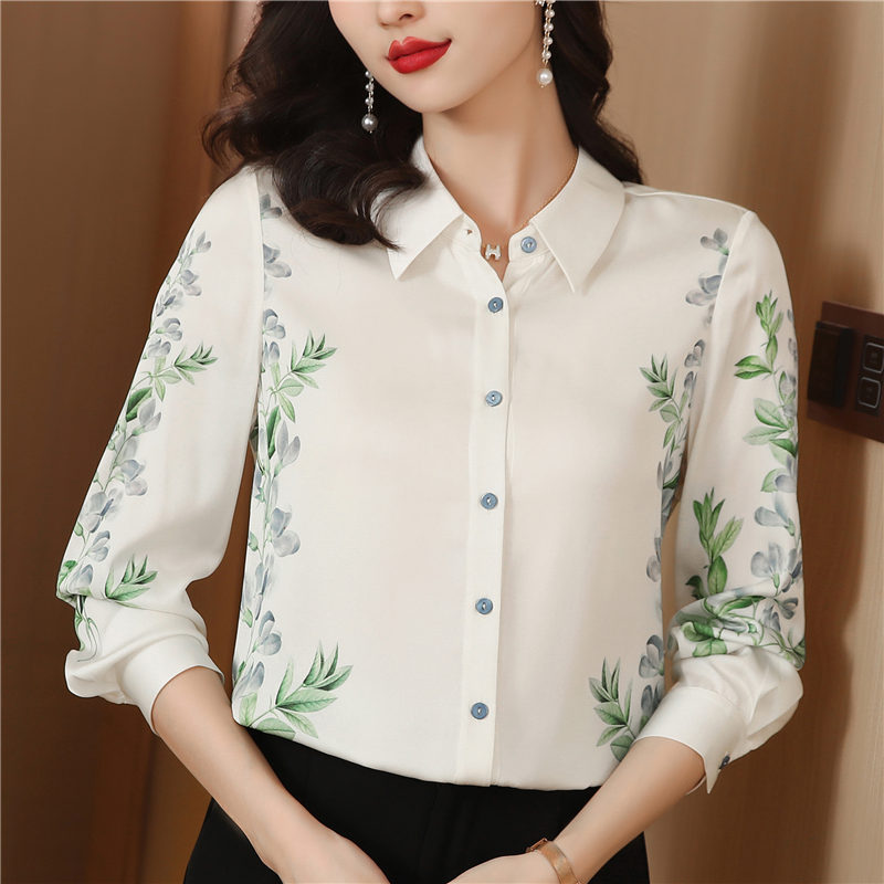 Fashion real silk shirt long sleeve tops for women