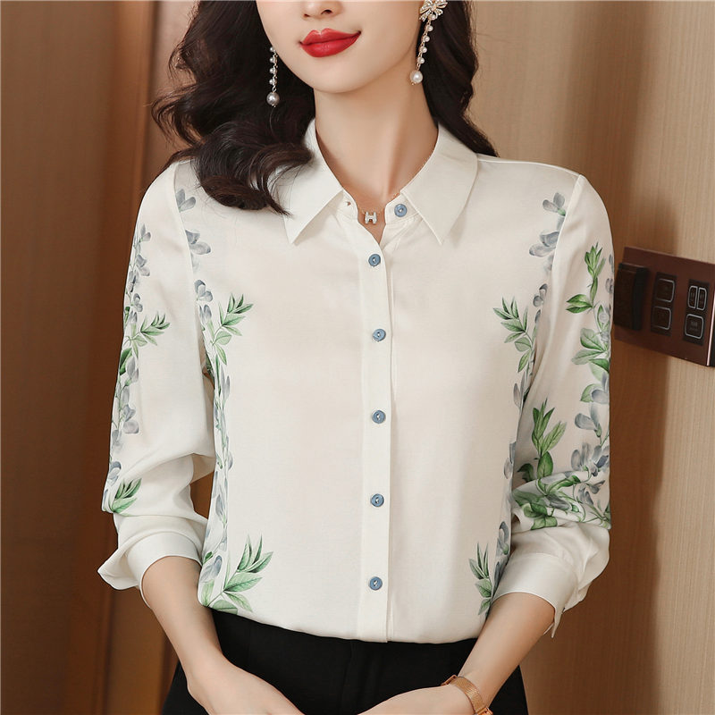 Fashion real silk shirt long sleeve tops for women