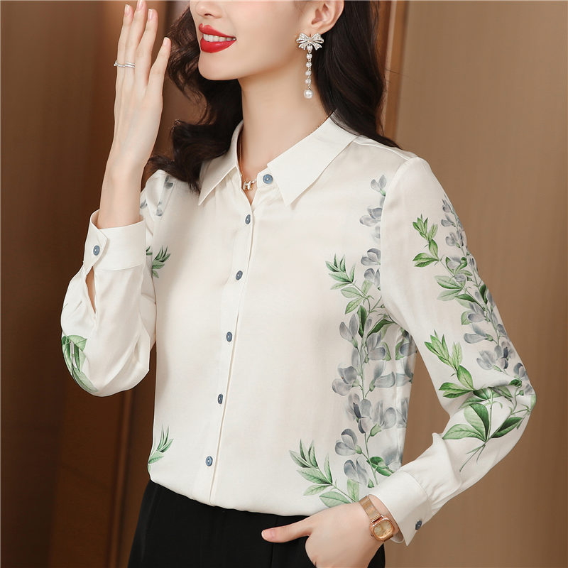 Fashion real silk shirt long sleeve tops for women