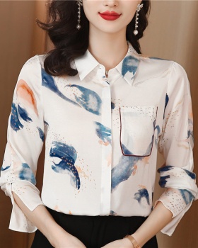 Silk fashion long sleeve shirt real silk cuff tops for women