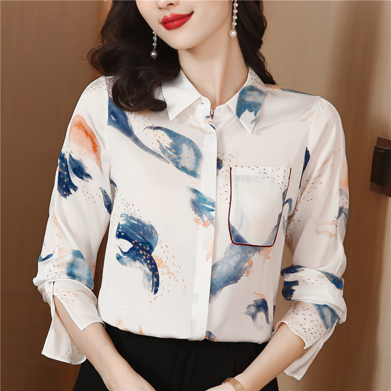 Silk fashion long sleeve shirt real silk cuff tops for women