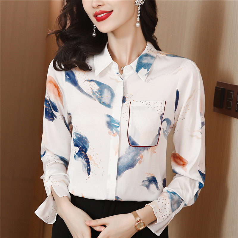 Silk fashion long sleeve shirt real silk cuff tops for women