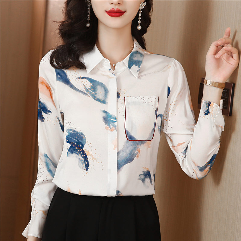 Silk fashion long sleeve shirt real silk cuff tops for women