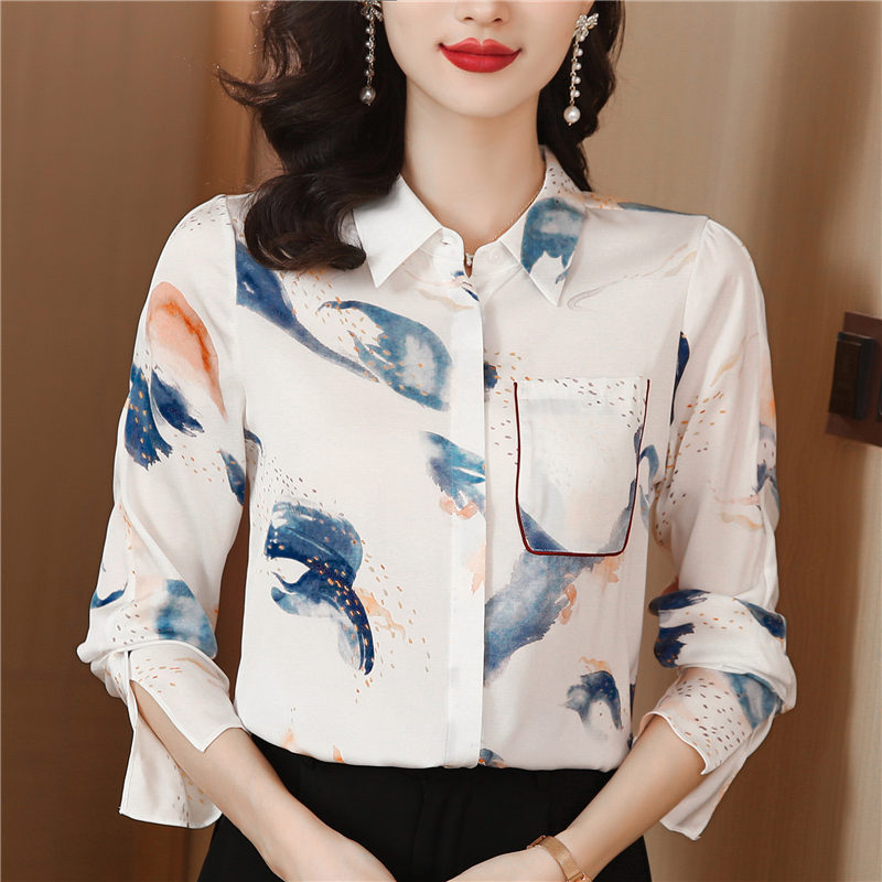 Silk fashion long sleeve shirt real silk cuff tops for women