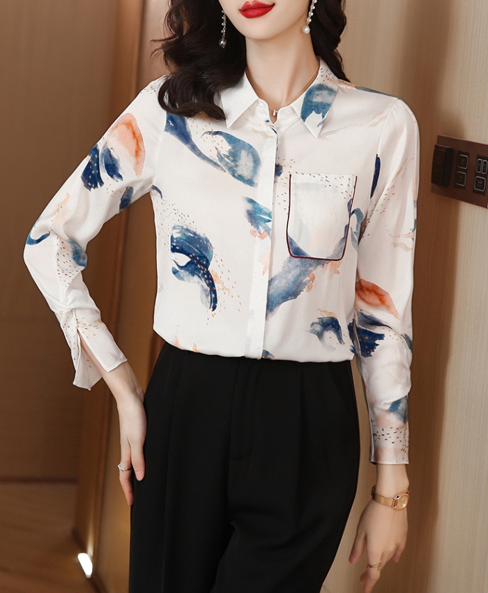 Silk fashion long sleeve shirt real silk cuff tops for women