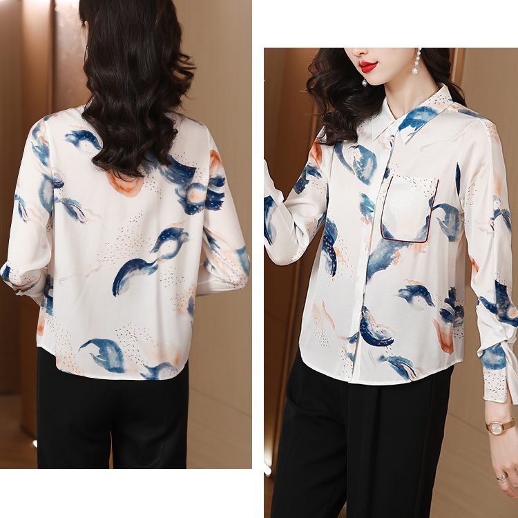 Silk fashion long sleeve shirt real silk cuff tops for women