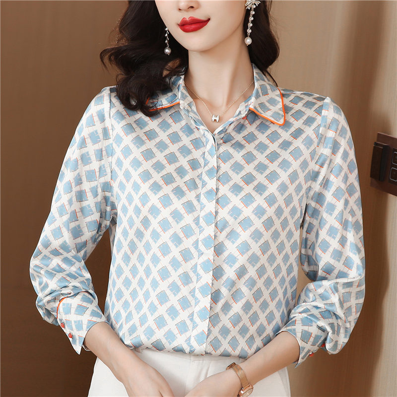 Real silk shirt silk pattern small shirt for women