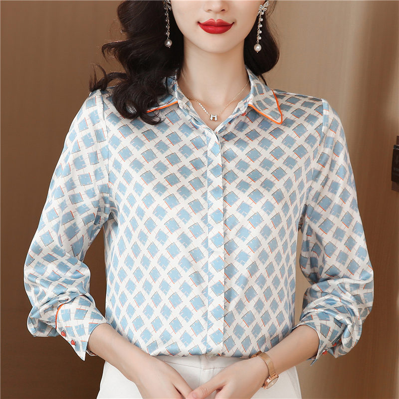 Real silk shirt silk pattern small shirt for women