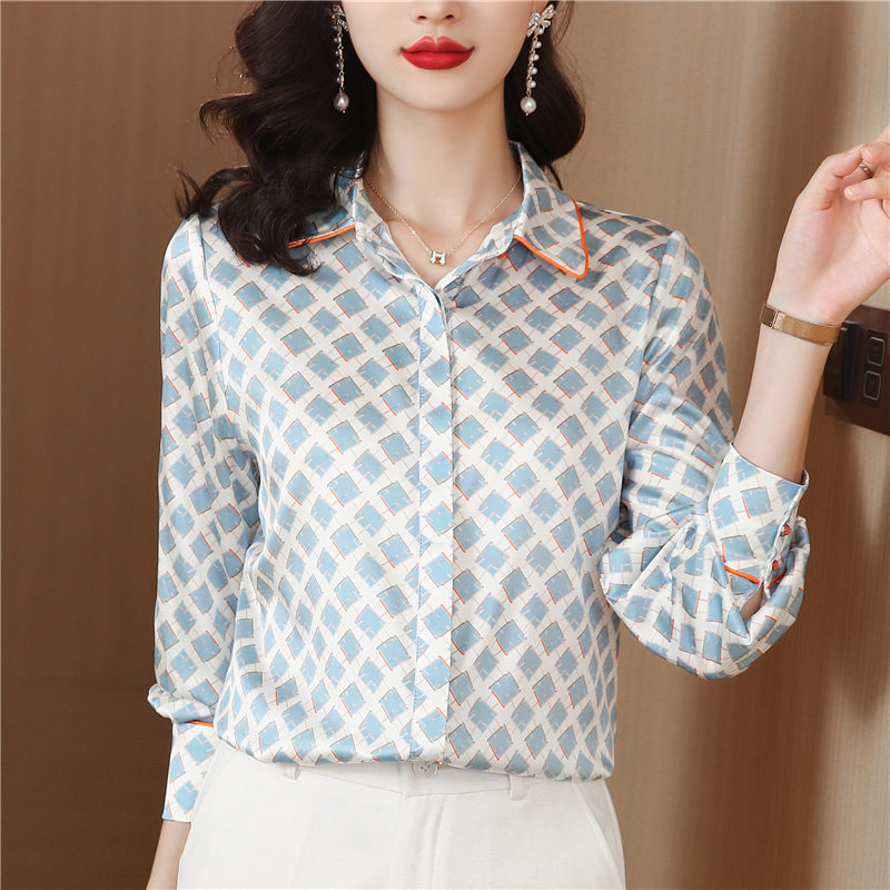 Real silk shirt silk pattern small shirt for women