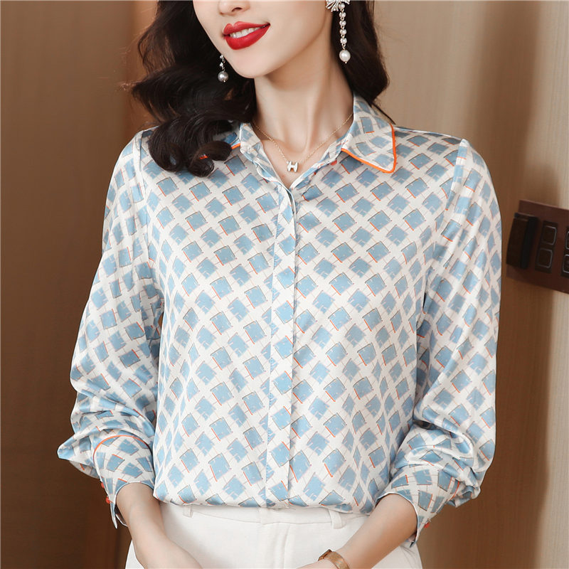 Real silk shirt silk pattern small shirt for women