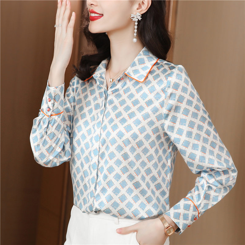 Real silk shirt silk pattern small shirt for women