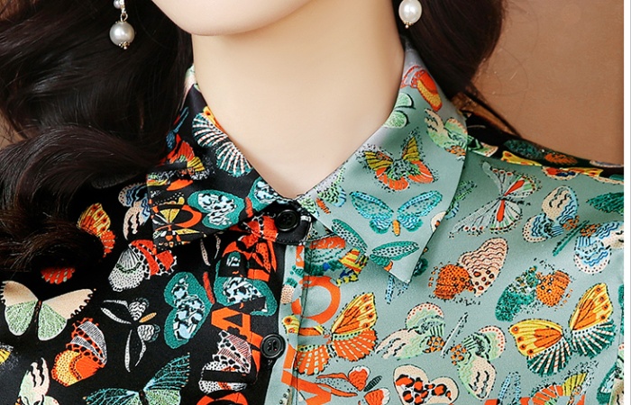 Printing real silk shirt long sleeve tops for women