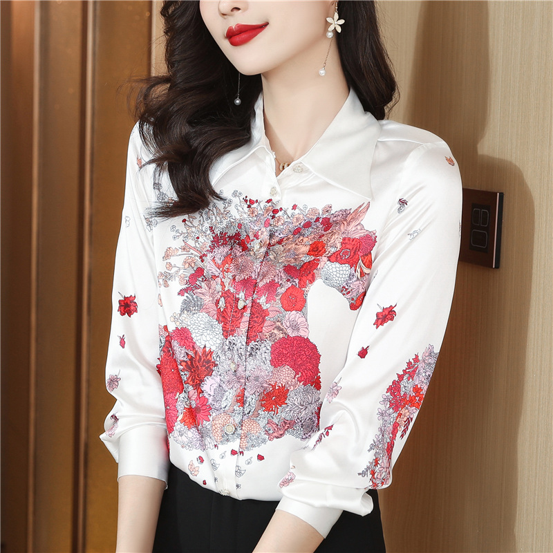 Temperament long sleeve tops real silk fashion shirt