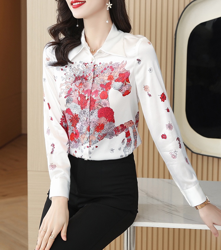 Temperament long sleeve tops real silk fashion shirt