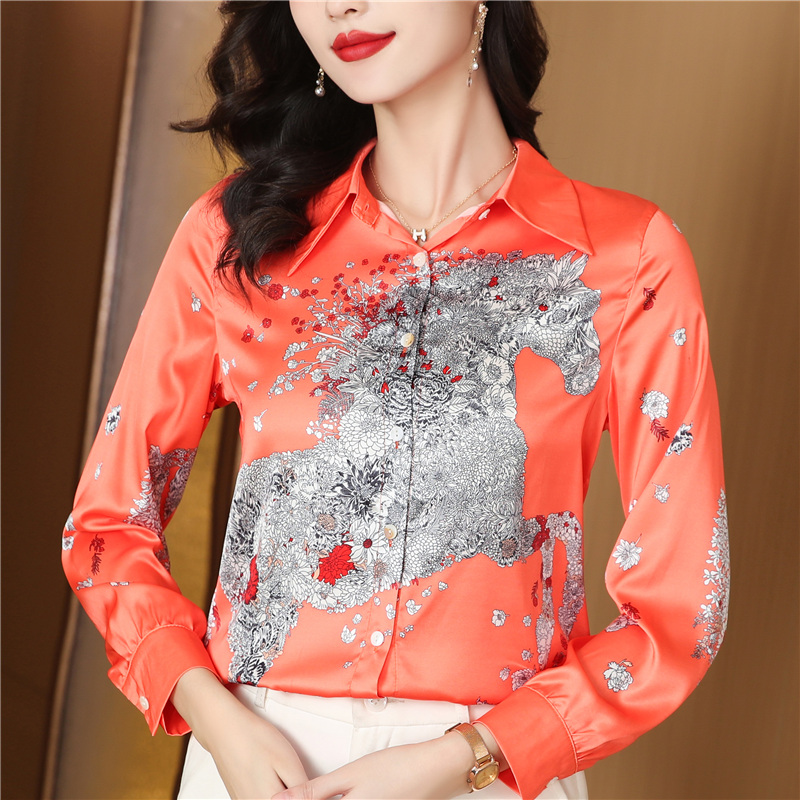 Temperament long sleeve tops real silk fashion shirt