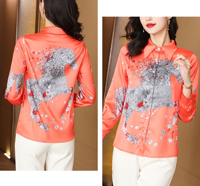 Temperament long sleeve tops real silk fashion shirt