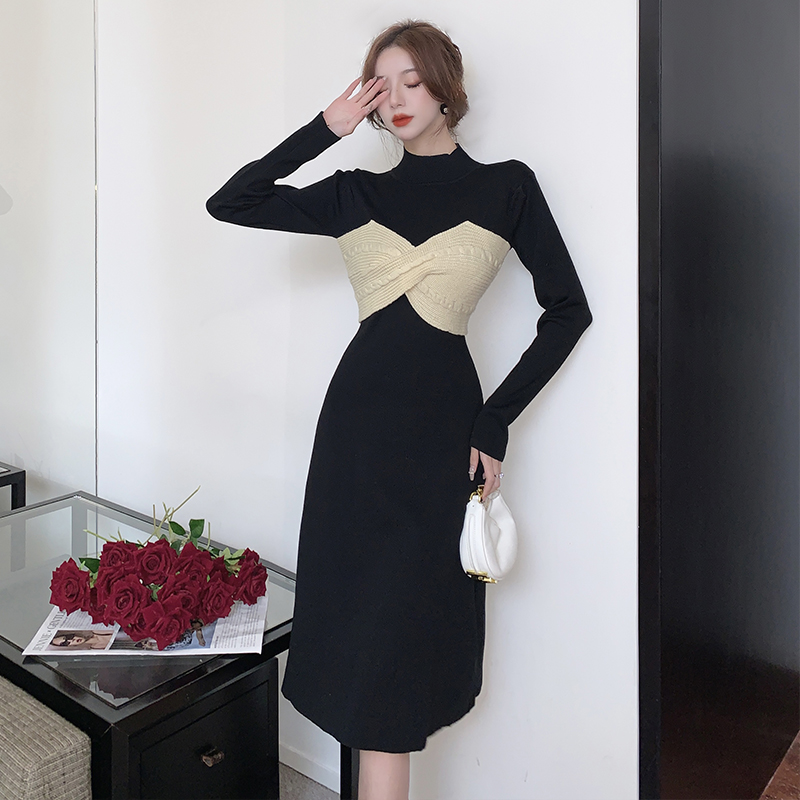 France style dress black long dress for women