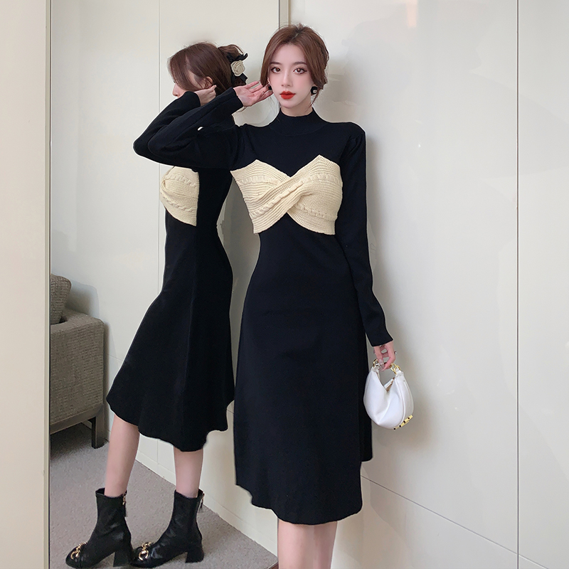 France style dress black long dress for women