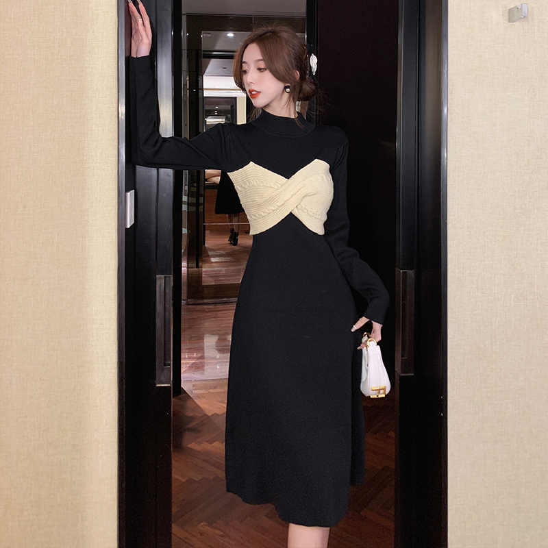 France style dress black long dress for women