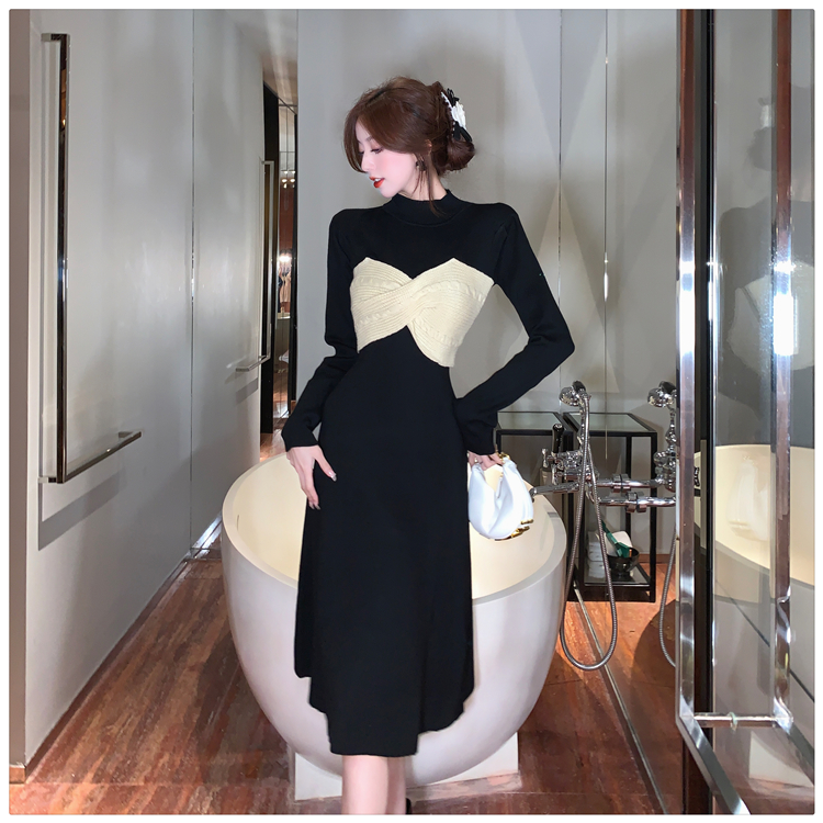 France style dress black long dress for women