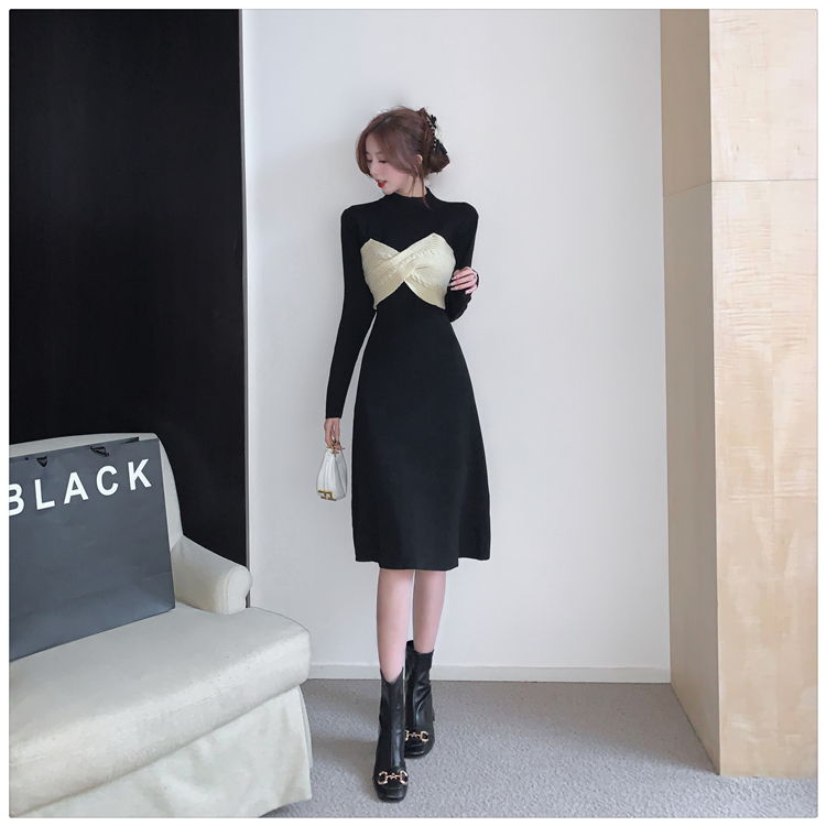 France style dress black long dress for women