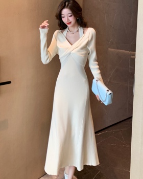 Winter knitted long dress cross inside the ride sweater