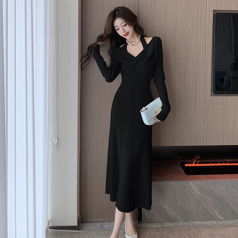 Winter knitted long dress cross inside the ride sweater