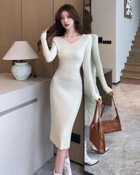 Autumn knitted retro Korean style slim dress