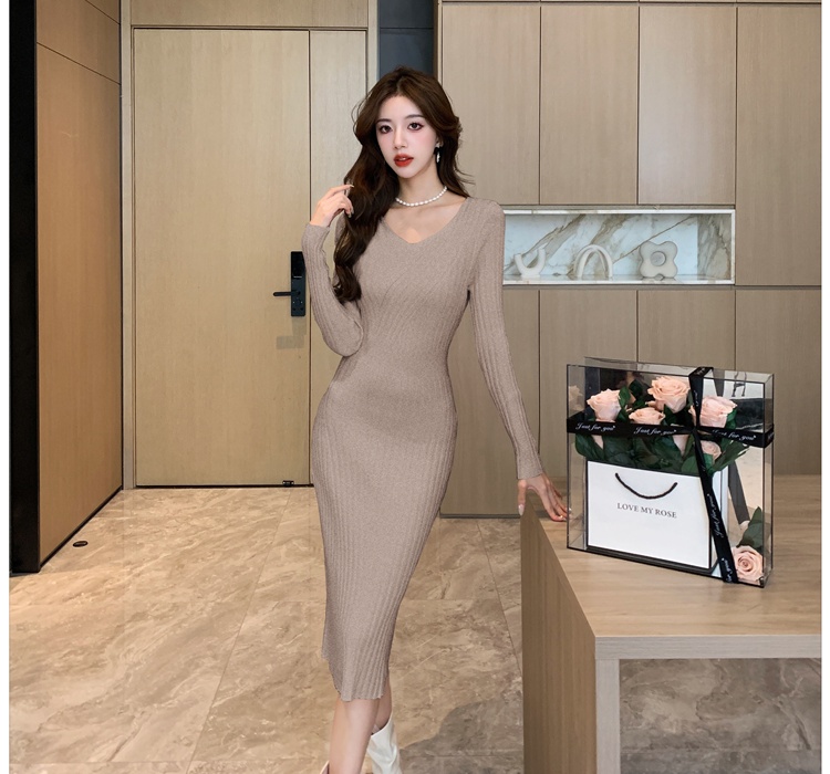 Autumn knitted retro Korean style slim dress