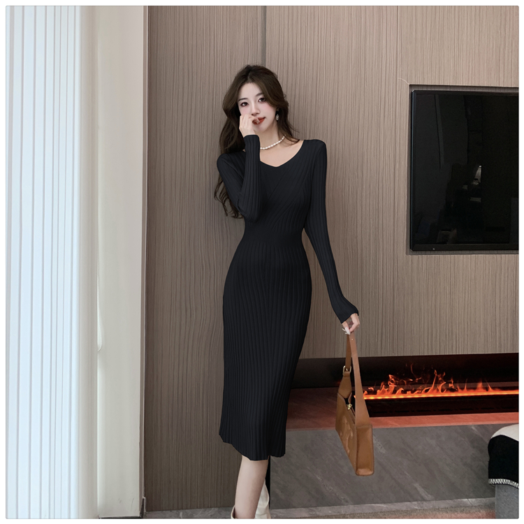 Autumn knitted retro Korean style slim dress