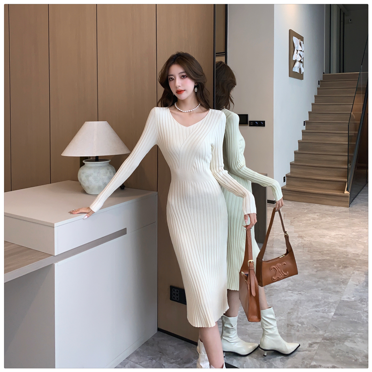 Autumn knitted retro Korean style slim dress