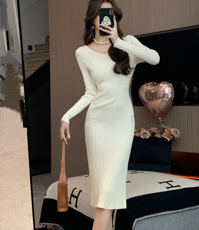 Autumn knitted retro Korean style slim dress