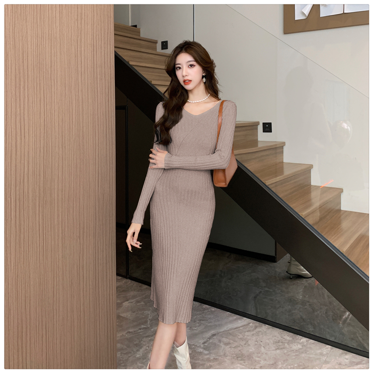 Autumn knitted retro Korean style slim dress