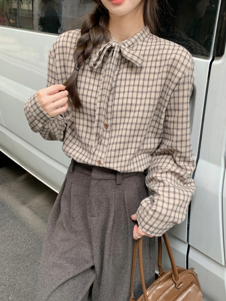 Plaid autumn and winter tops frenum collar shirt