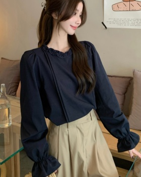 Crimp simple France style shirt wood ear Korean style tops