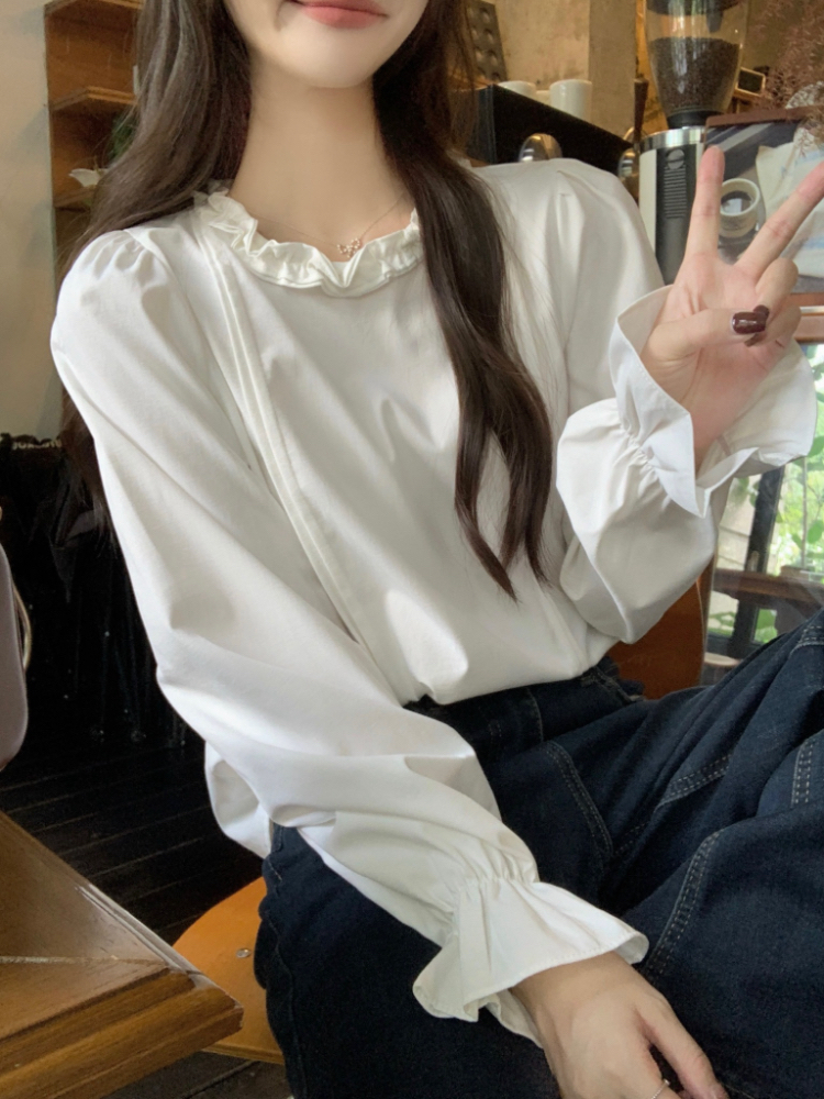 Crimp simple France style shirt wood ear Korean style tops