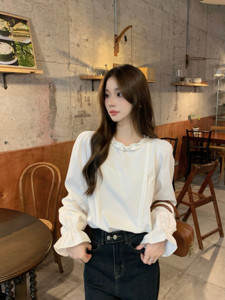 Crimp simple France style shirt wood ear Korean style tops