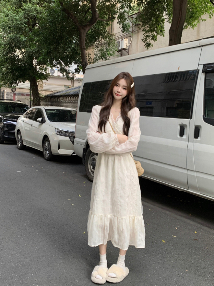 Bottoming France style lace slim dress for women