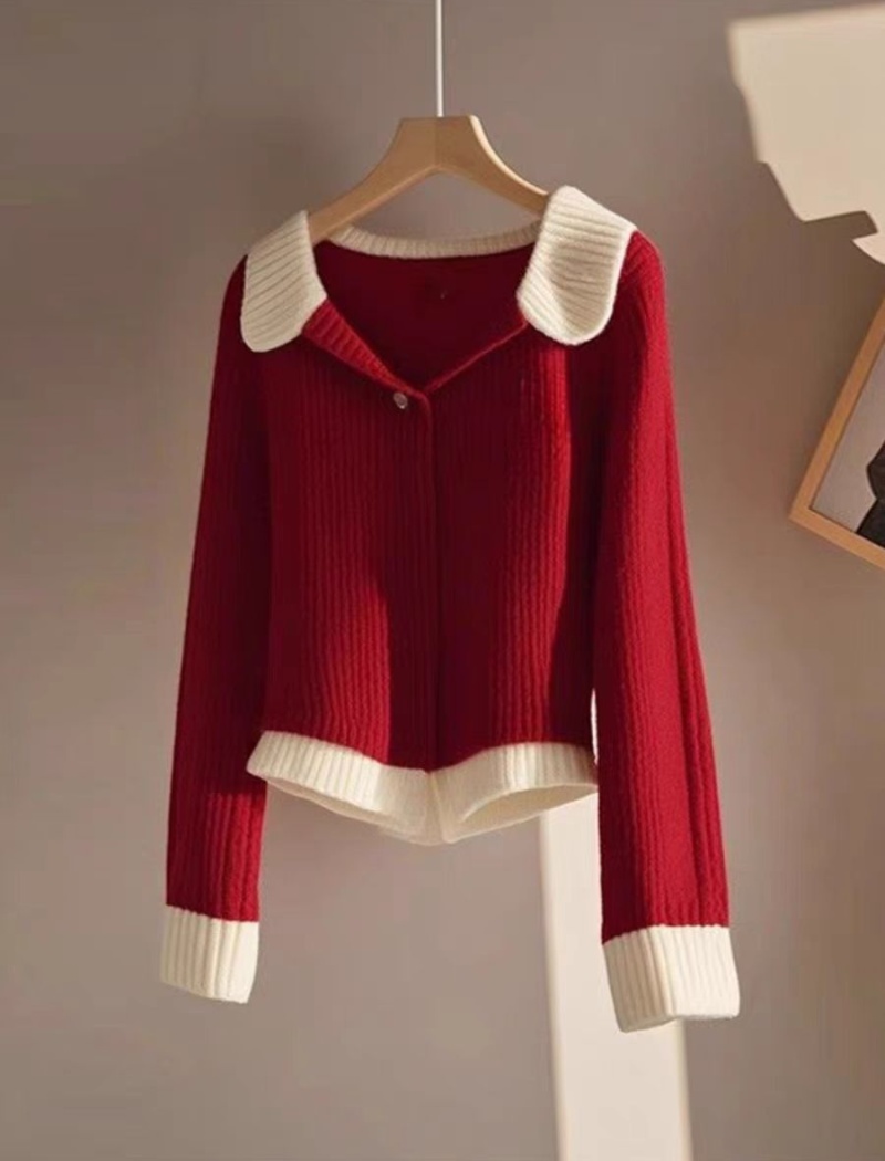 Mixed colors autumn cardigan lapel tops for women