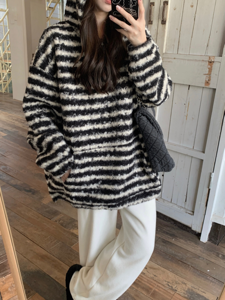 Loose Korean style plush hoodie lazy winter tops