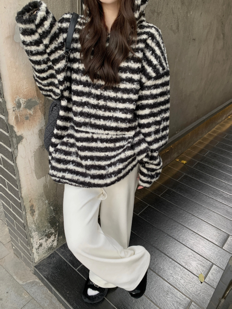 Loose Korean style plush hoodie lazy winter tops