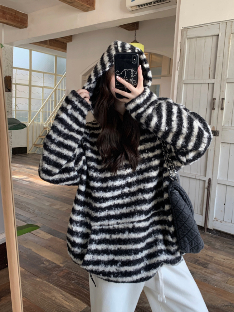 Loose Korean style plush hoodie lazy winter tops