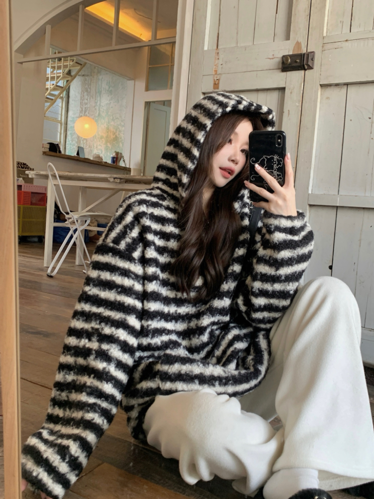 Loose Korean style plush hoodie lazy winter tops