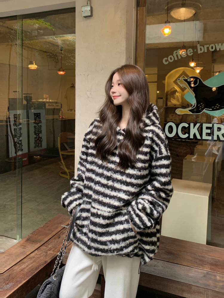 Loose Korean style plush hoodie lazy winter tops