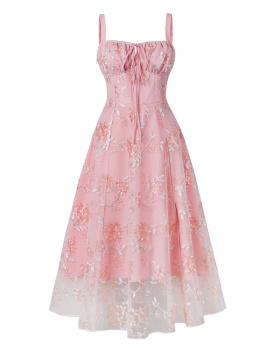 Summer temperament strap dress pinched waist floral dress