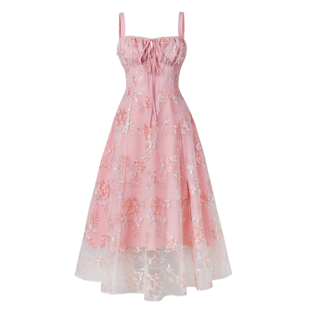 Summer temperament strap dress pinched waist floral dress