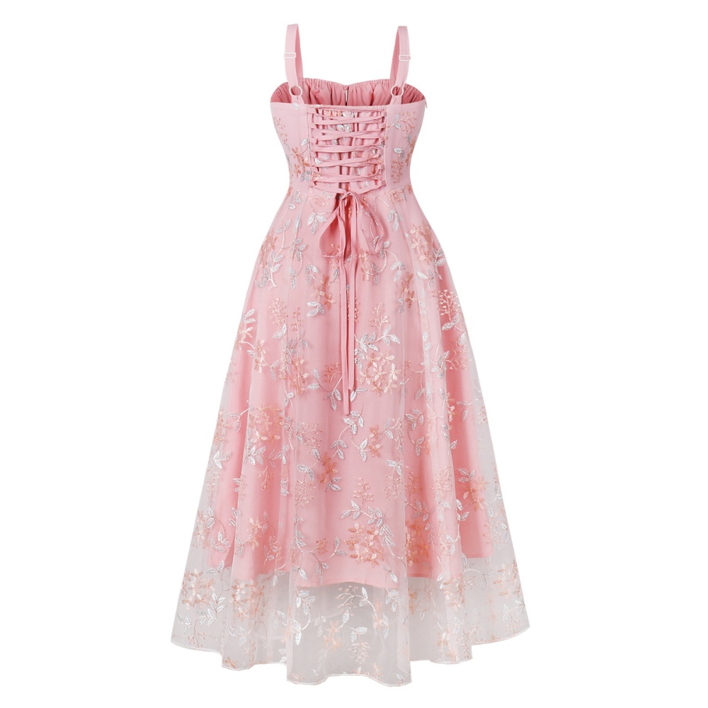 Summer temperament strap dress pinched waist floral dress