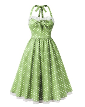 Printing European style retro polka dot halter dress