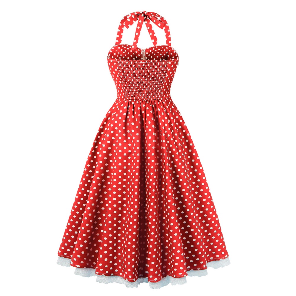 Printing European style retro polka dot halter dress