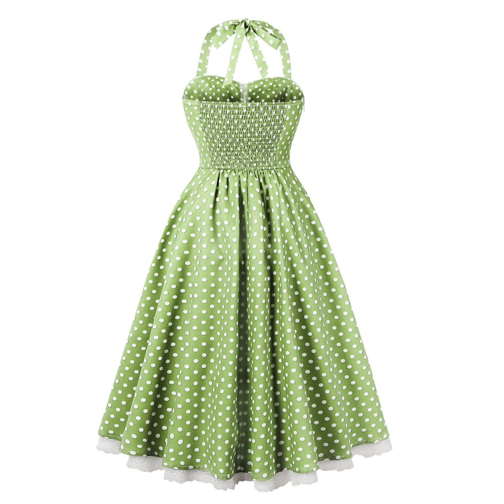 Printing European style retro polka dot halter dress